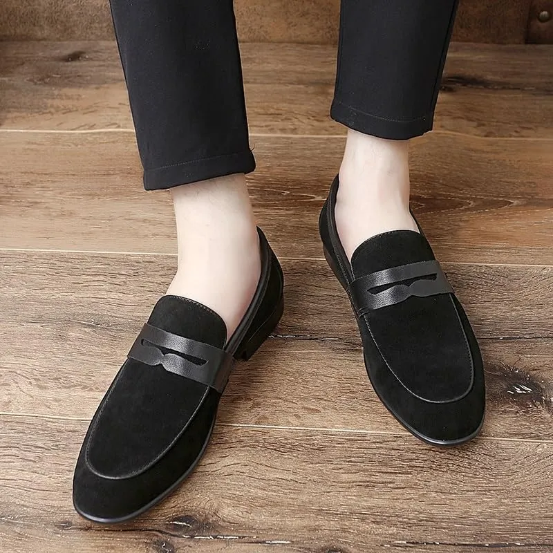 Men's Loafers Shoes Round Toe Suede Vamp Apron Toe Penny Loafers Anti-Slip Flat Heel Comfortable Casual Fashion Slip On
