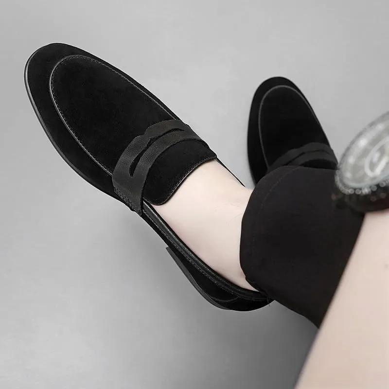 Men's Loafers Shoes Round Toe Suede Vamp Apron Toe Penny Loafers Anti-Slip Flat Heel Comfortable Casual Fashion Slip On