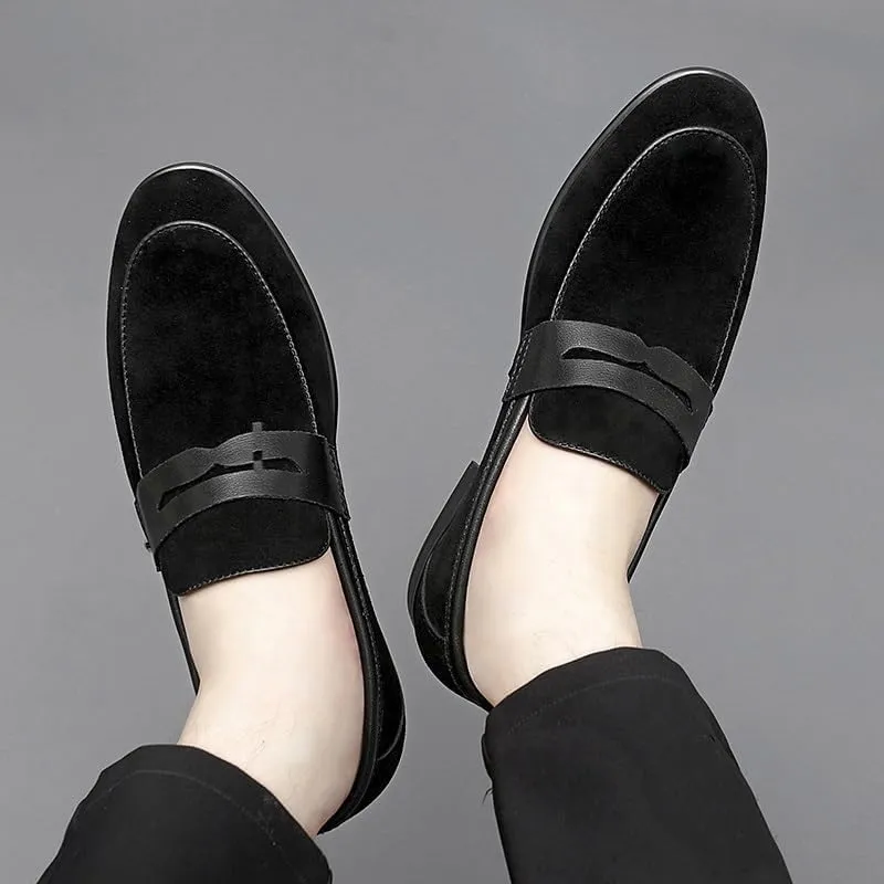 Men's Loafers Shoes Round Toe Suede Vamp Apron Toe Penny Loafers Anti-Slip Flat Heel Comfortable Casual Fashion Slip On