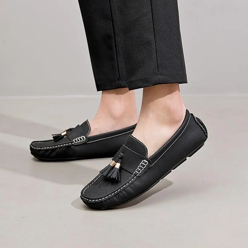 Men's Loafers Square Toe PU Leather Penny Driving Loafers Comfortable Flat Heel Lightweight Outdoor Casual Slip On(Black,6.5)