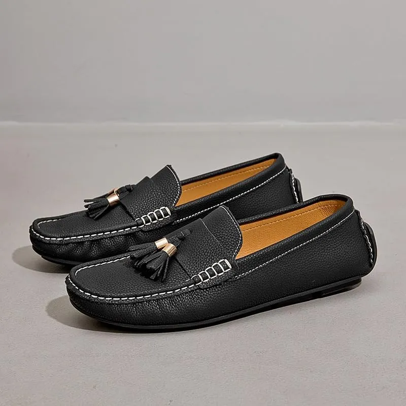 Men's Loafers Square Toe PU Leather Penny Driving Loafers Comfortable Flat Heel Lightweight Outdoor Casual Slip On(Black,6.5)