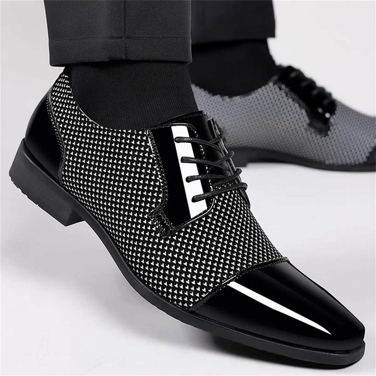 Men's Modern Cap Toe Patent Leather Tuxedo Dress Shoes Formal Business Lace up Oxfords Wedding Prom
