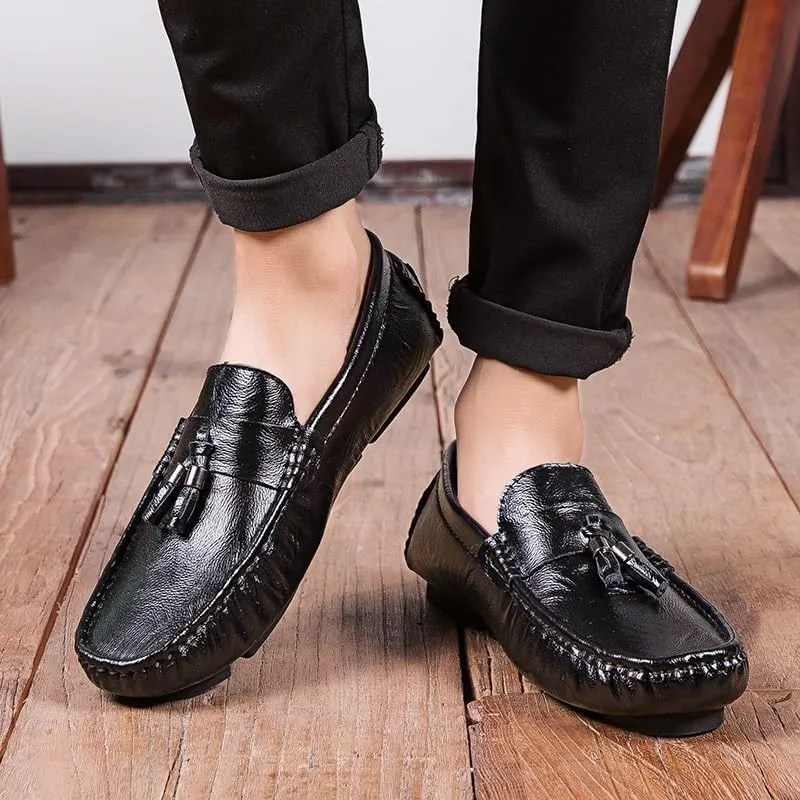 Men's Square Toe PU Leather Tassel Loafers - Lightweight, Slip-Resistant, Classic Driving Style Slip-On Shoes