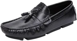 Men's Square Toe PU Leather Tassel Loafers - Lightweight, Slip-Resistant, Classic Driving Style Slip-On Shoes