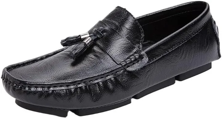 Men's Square Toe PU Leather Tassel Loafers - Lightweight, Slip-Resistant, Classic Driving Style Slip-On Shoes