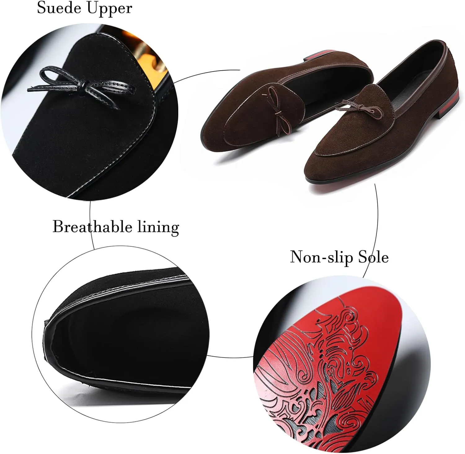 Men's Suede Bow Penny Loafers Casual Driving Slip On Tuxedo Dress Shoes Fashion Wedding Party Prom Shoes