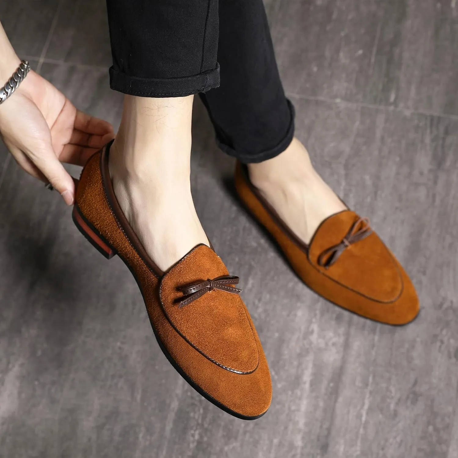 Men's Suede Bow Penny Loafers Casual Driving Slip On Tuxedo Dress Shoes Fashion Wedding Party Prom Shoes