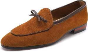 Men's Suede Bow Penny Loafers Casual Driving Slip On Tuxedo Dress Shoes Fashion Wedding Party Prom Shoes