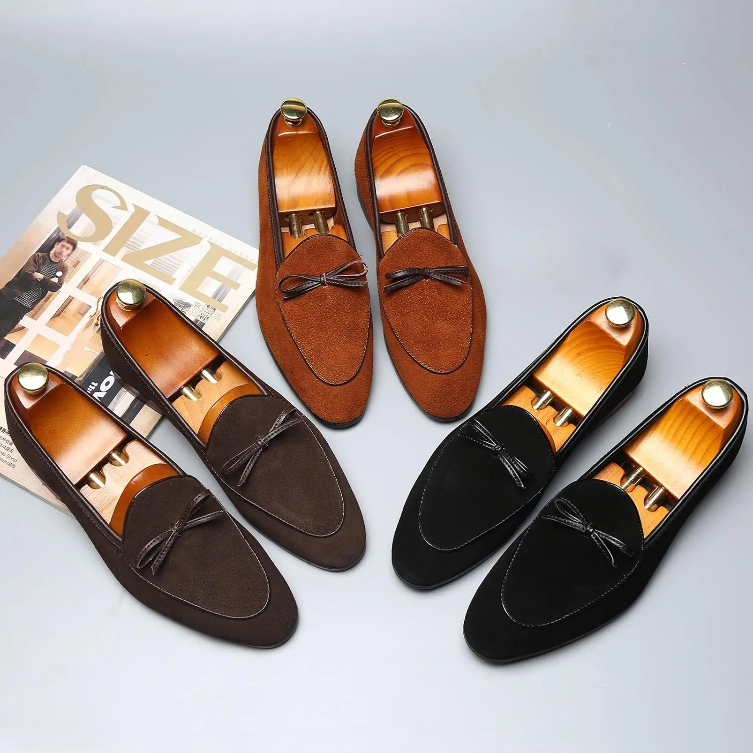 Men's Suede Bow Penny Loafers Casual Driving Slip On Tuxedo Dress Shoes Fashion Wedding Party Prom Shoes