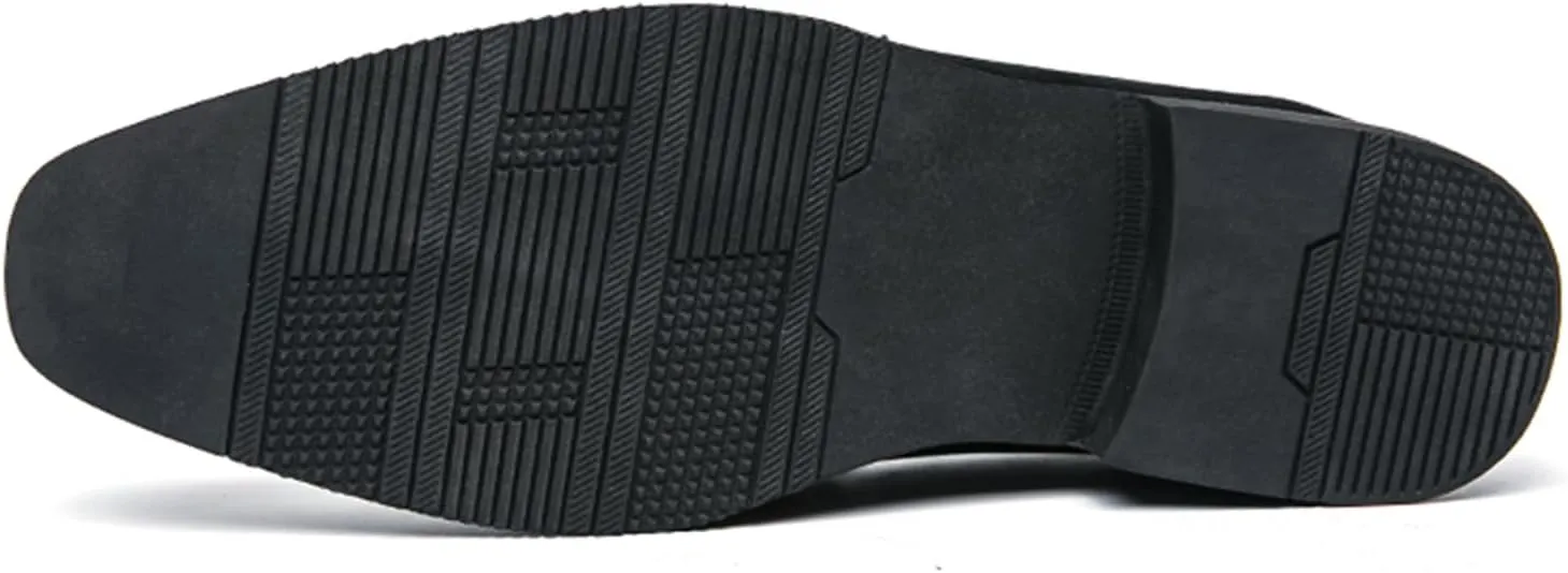 Men's Suede Penny Loafers Black Slip On Loafers with Striped Strap Detail Contrast Stitching Driving Party Casual Dress Shoes