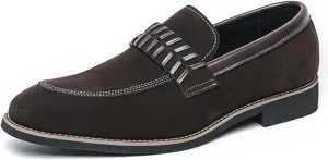 Men's Suede Penny Loafers Black Slip On Loafers with Striped Strap Detail Contrast Stitching Driving Party Casual Dress Shoes