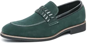Men's Suede Penny Loafers Black Slip On Loafers with Striped Strap Detail Contrast Stitching Driving Party Casual Dress Shoes
