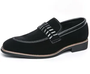 Men's Suede Penny Loafers Black Slip On Loafers with Striped Strap Detail Contrast Stitching Driving Party Casual Dress Shoes