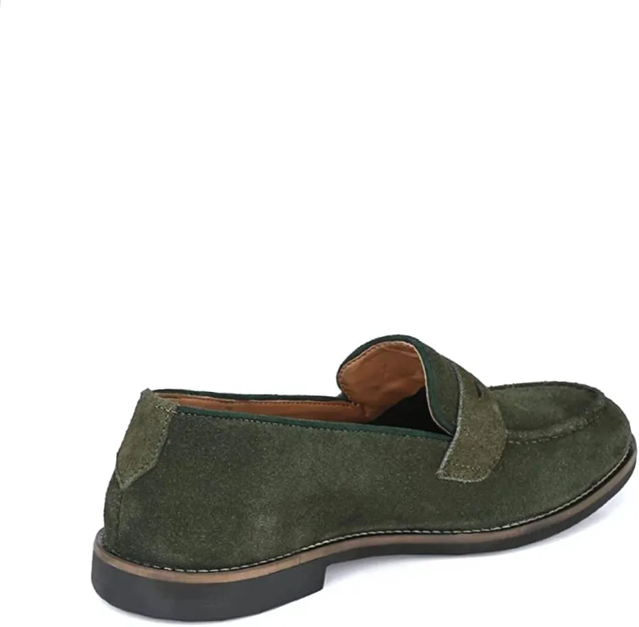 Men's Suede Penny Loafers, Classic Slip-On Dress Shoes, Tan