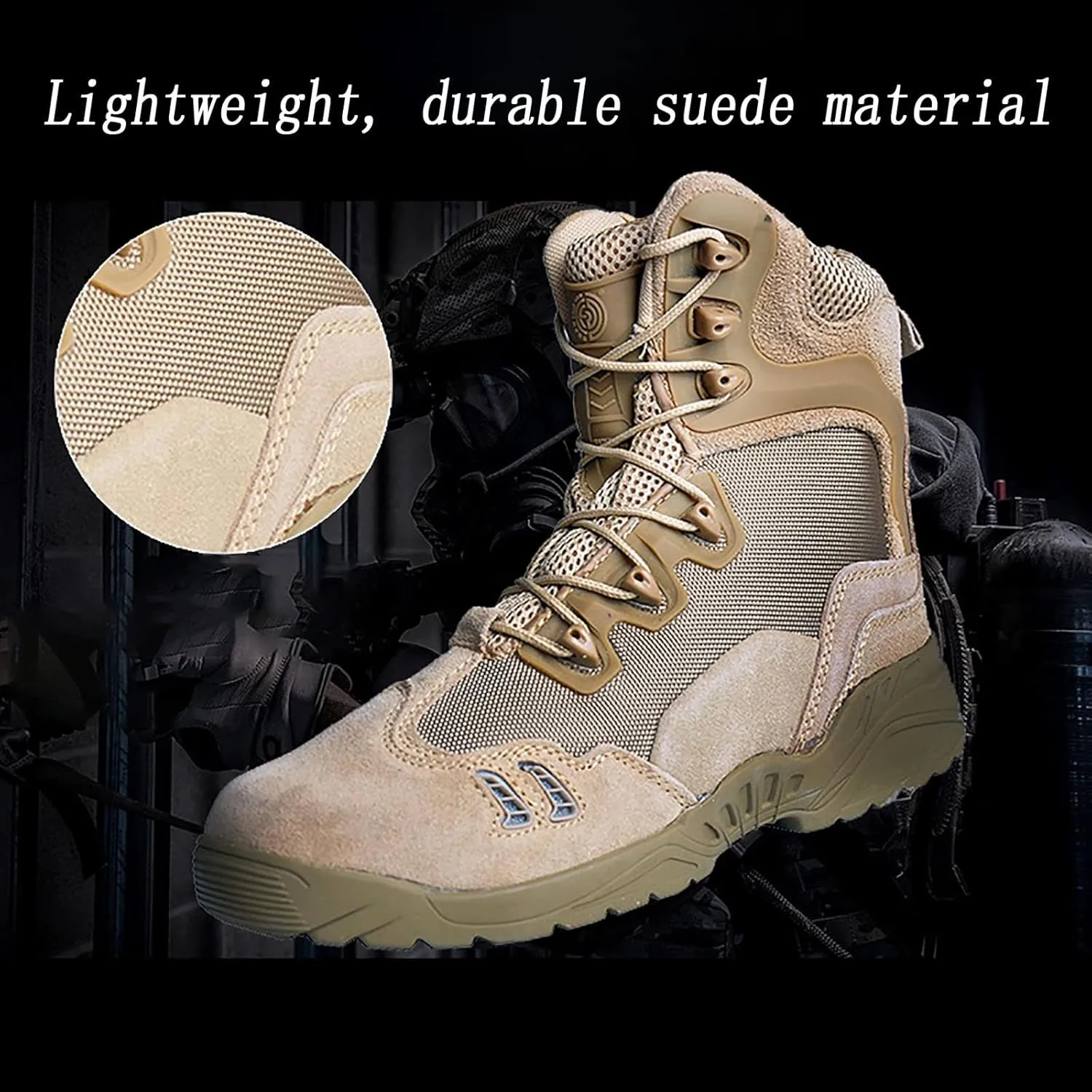Men's Ultralight Tactical Military Boots, Spring Autumn Outdoor Breathable with Zipper Hiking Shoes, Lace-up Comfortable Durable Desert Combat Shoes
