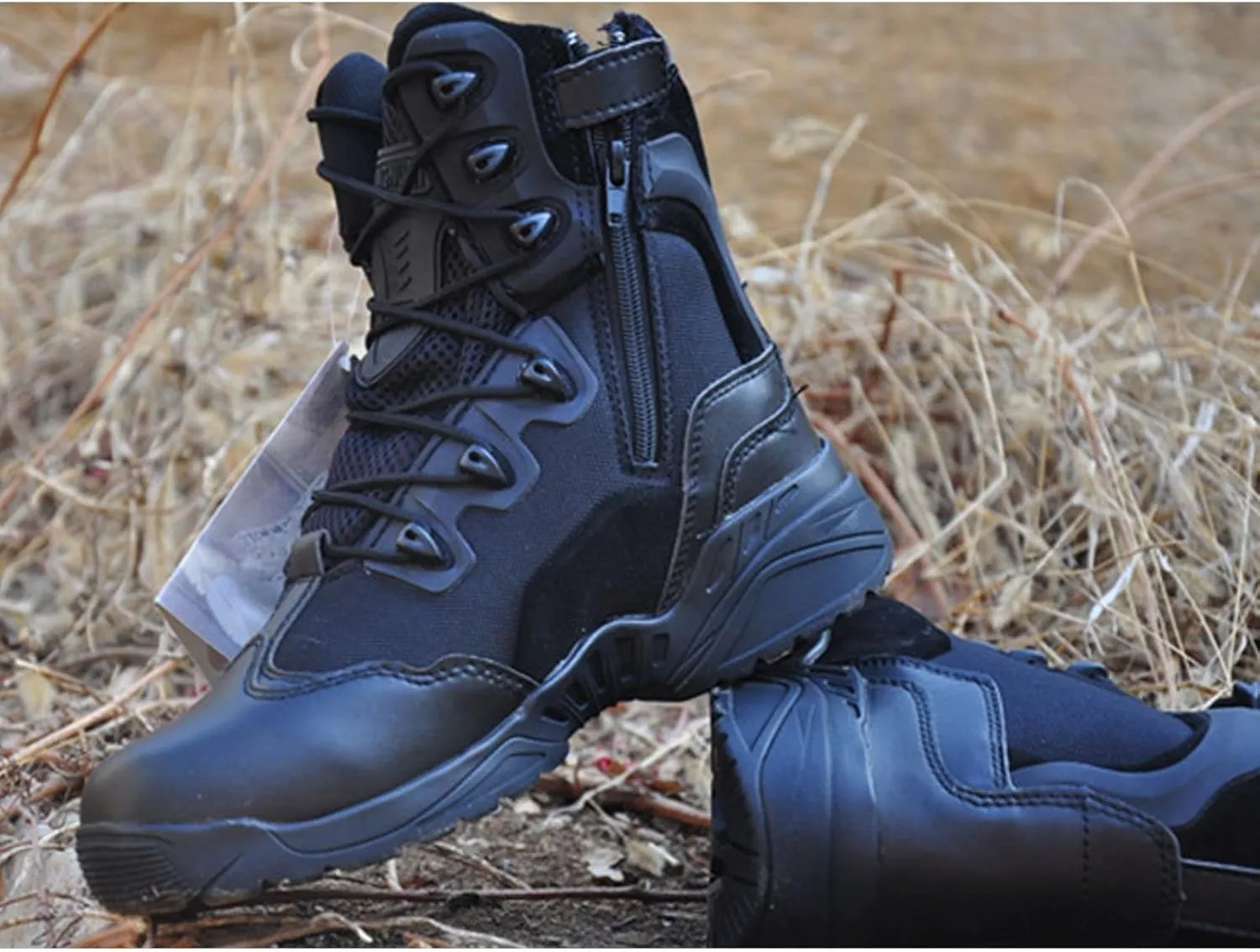Men's Ultralight Tactical Military Boots, Spring Autumn Outdoor Breathable with Zipper Hiking Shoes, Lace-up Comfortable Durable Desert Combat Shoes