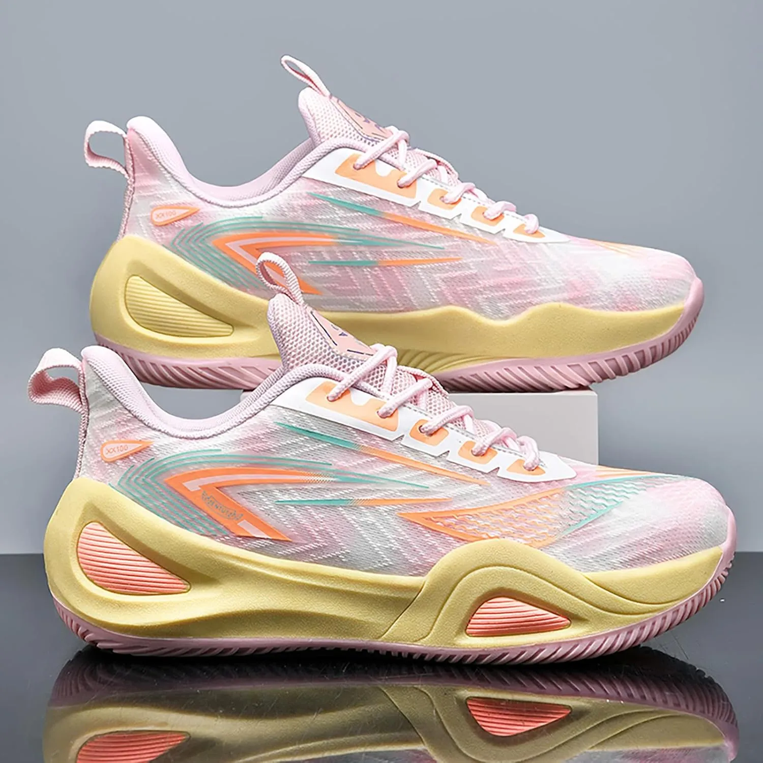 Men's Women's High-Top Basketball Shoes - Breathable Mesh with Cushioned Midsole & Non-Slip Rubber Outsole, Vibrant Split-Color Design Sport Shoes, Indoor/Outdoor Court Sneakers