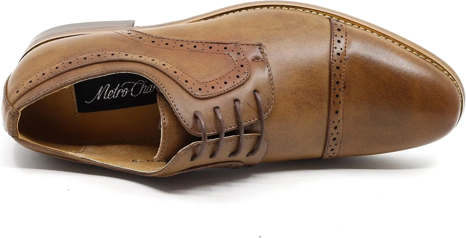 Metrocharm MC601 Men's Lace Up Cap Toe Perforated Classic Dress Shoe