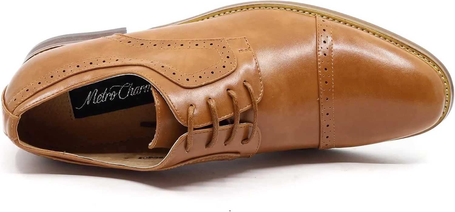 Metrocharm MC601 Men's Lace Up Cap Toe Perforated Classic Dress Shoe