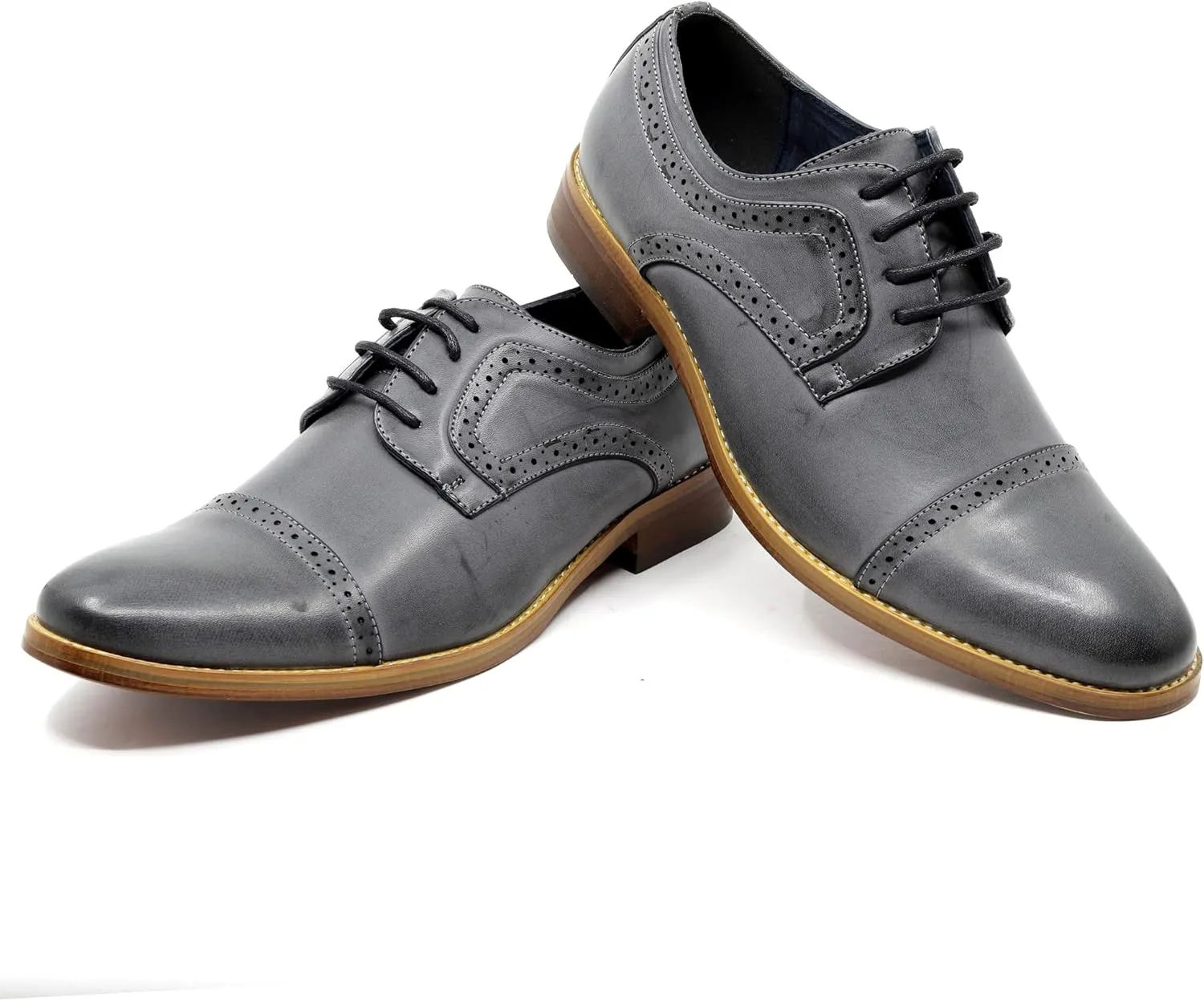 Metrocharm MC601 Men's Lace Up Cap Toe Perforated Classic Dress Shoe