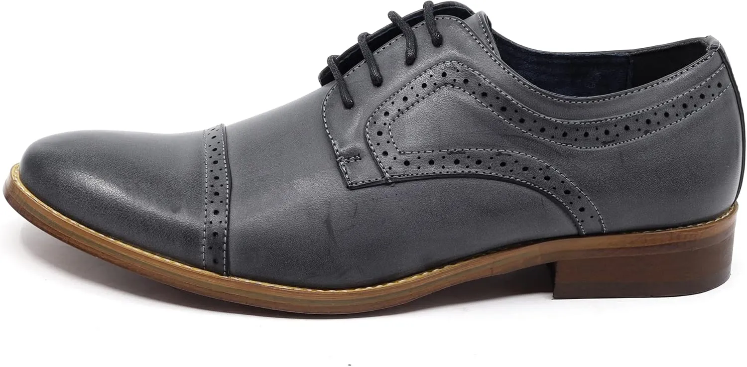 Metrocharm MC601 Men's Lace Up Cap Toe Perforated Classic Dress Shoe