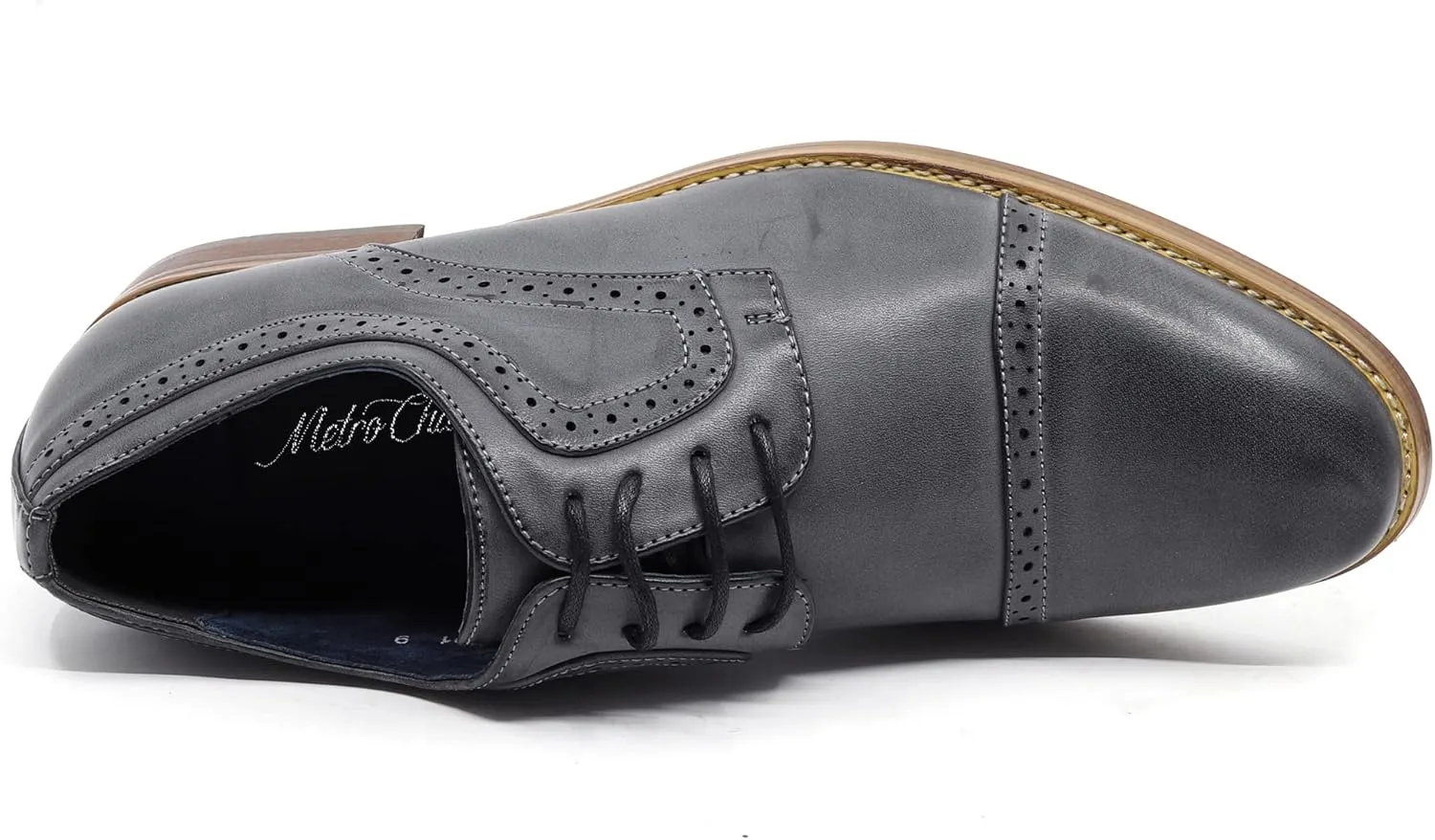 Metrocharm MC601 Men's Lace Up Cap Toe Perforated Classic Dress Shoe