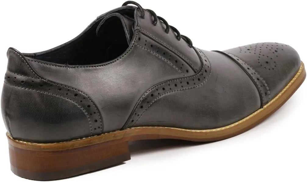 Metrocharm MC602 Men's Lace Up Cap Toe Perforated Classic Dress Shoe