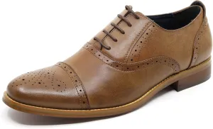 Metrocharm MC602 Men's Lace Up Cap Toe Perforated Classic Dress Shoe