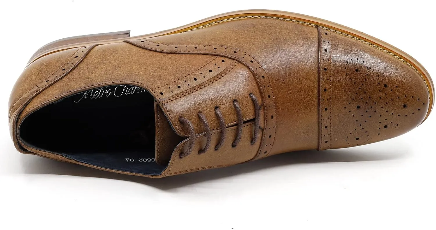 Metrocharm MC602 Men's Lace Up Cap Toe Perforated Classic Dress Shoe