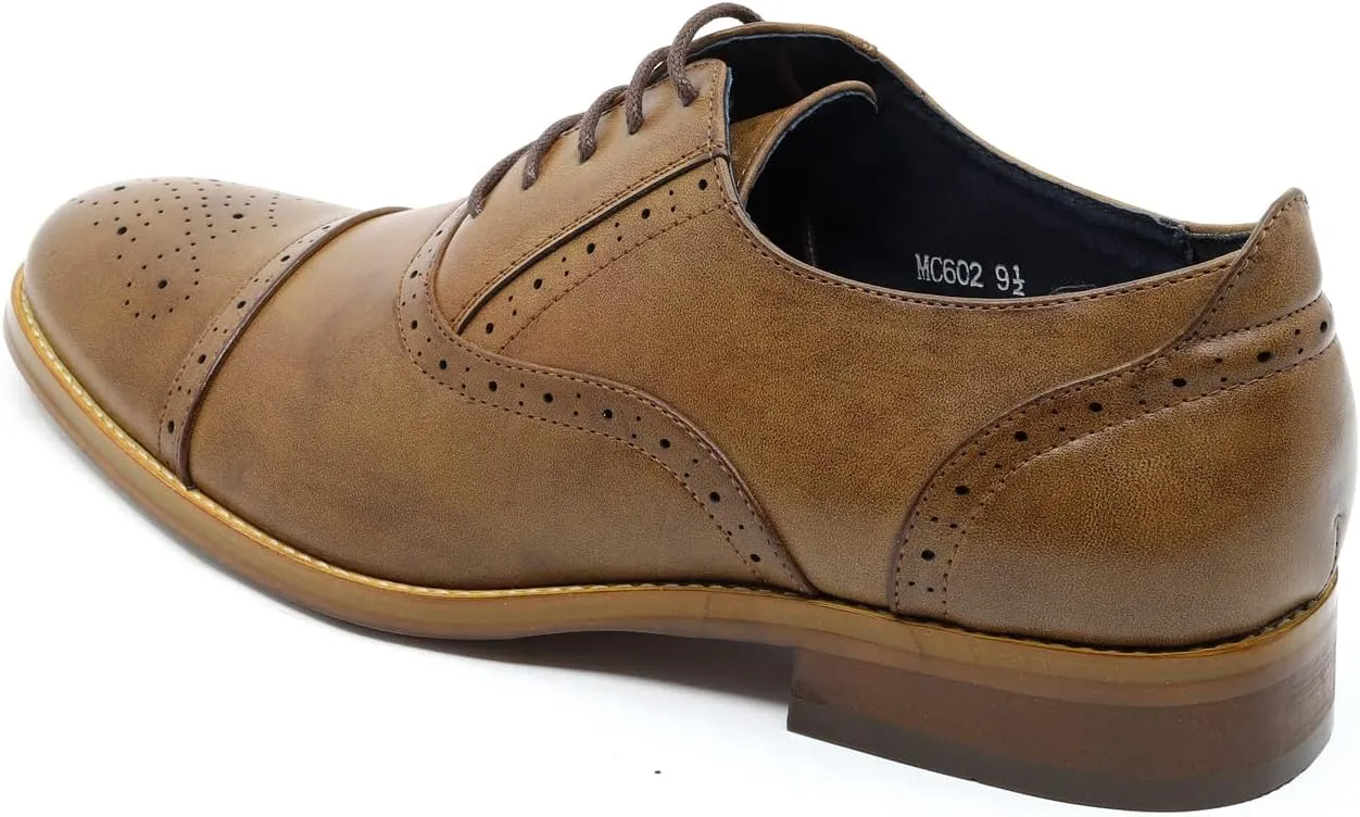 Metrocharm MC602 Men's Lace Up Cap Toe Perforated Classic Dress Shoe