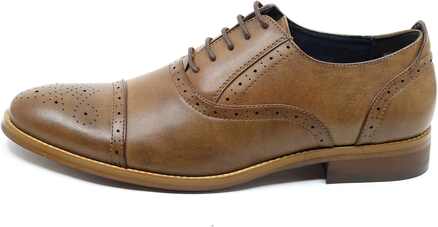 Metrocharm MC602 Men's Lace Up Cap Toe Perforated Classic Dress Shoe