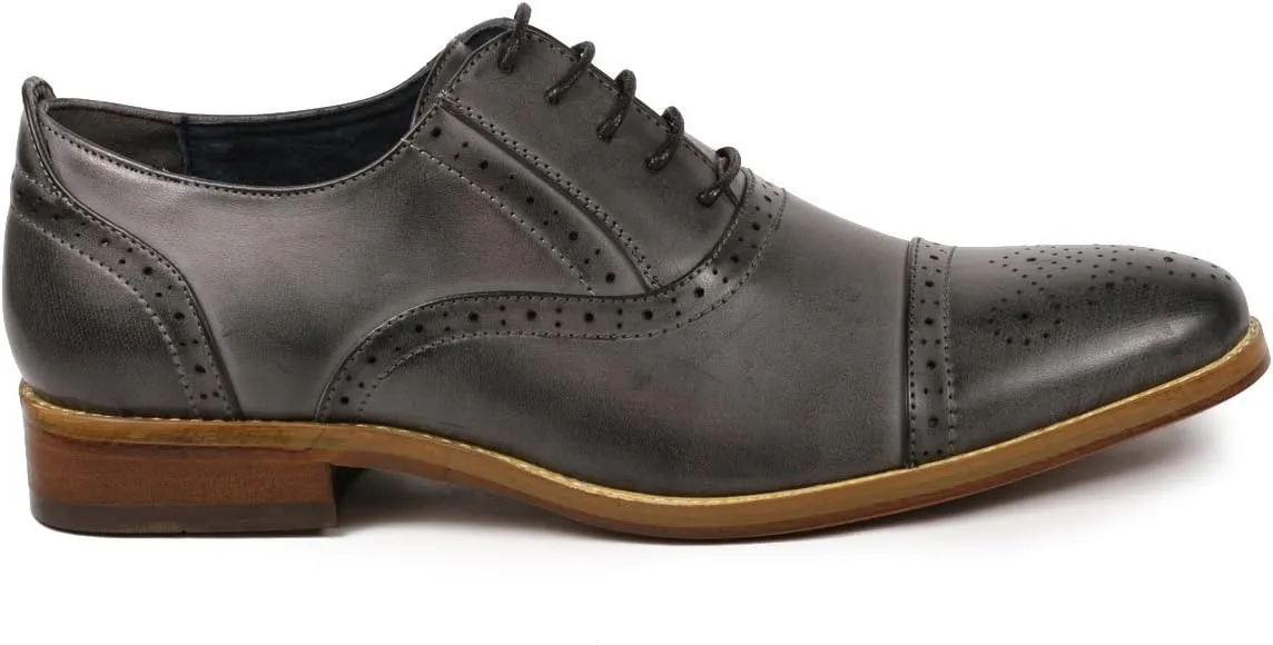 Metrocharm MC602 Men's Lace Up Cap Toe Perforated Classic Dress Shoe