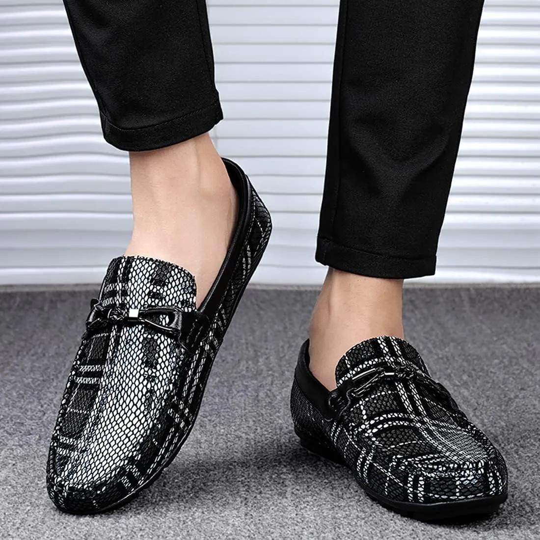 Minishion Mens Dress Loafers Fashion Printed Soft Slip-ons 1259#