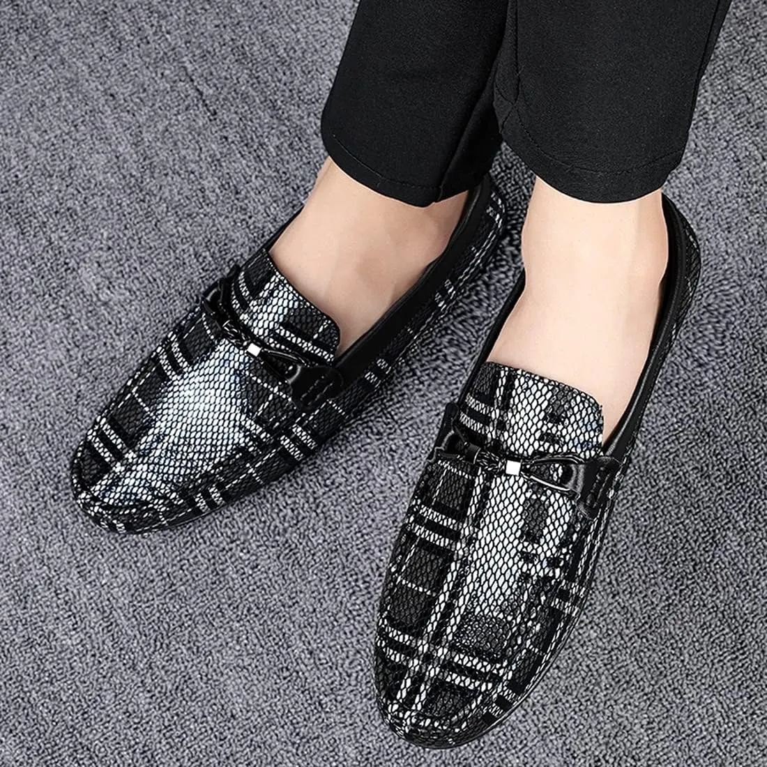 Minishion Mens Dress Loafers Fashion Printed Soft Slip-ons 1259#