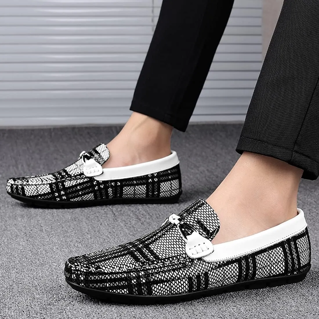 Minishion Mens Dress Loafers Fashion Printed Soft Slip-ons 1259#