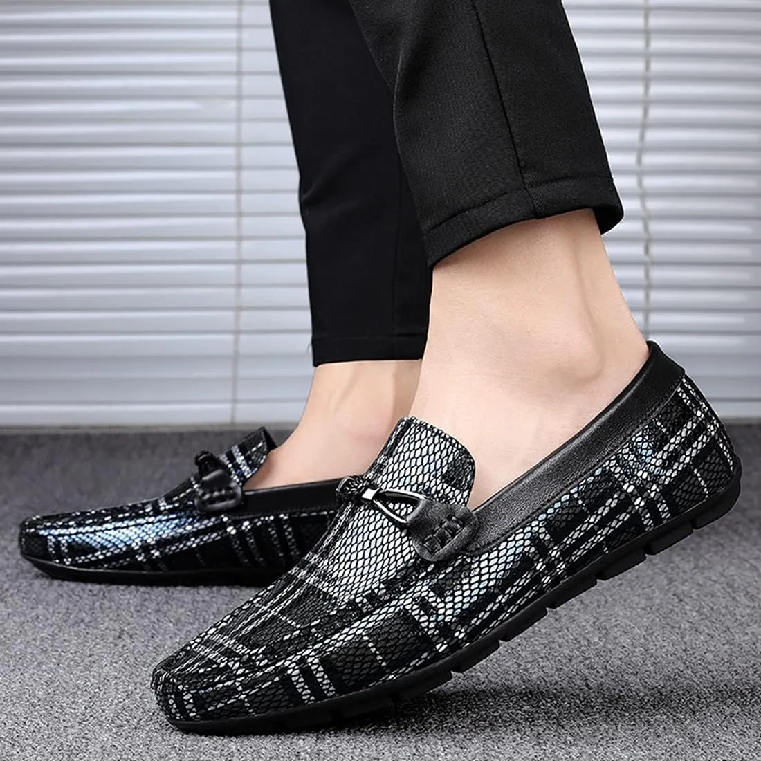 Minishion Mens Dress Loafers Fashion Printed Soft Slip-ons 1259#