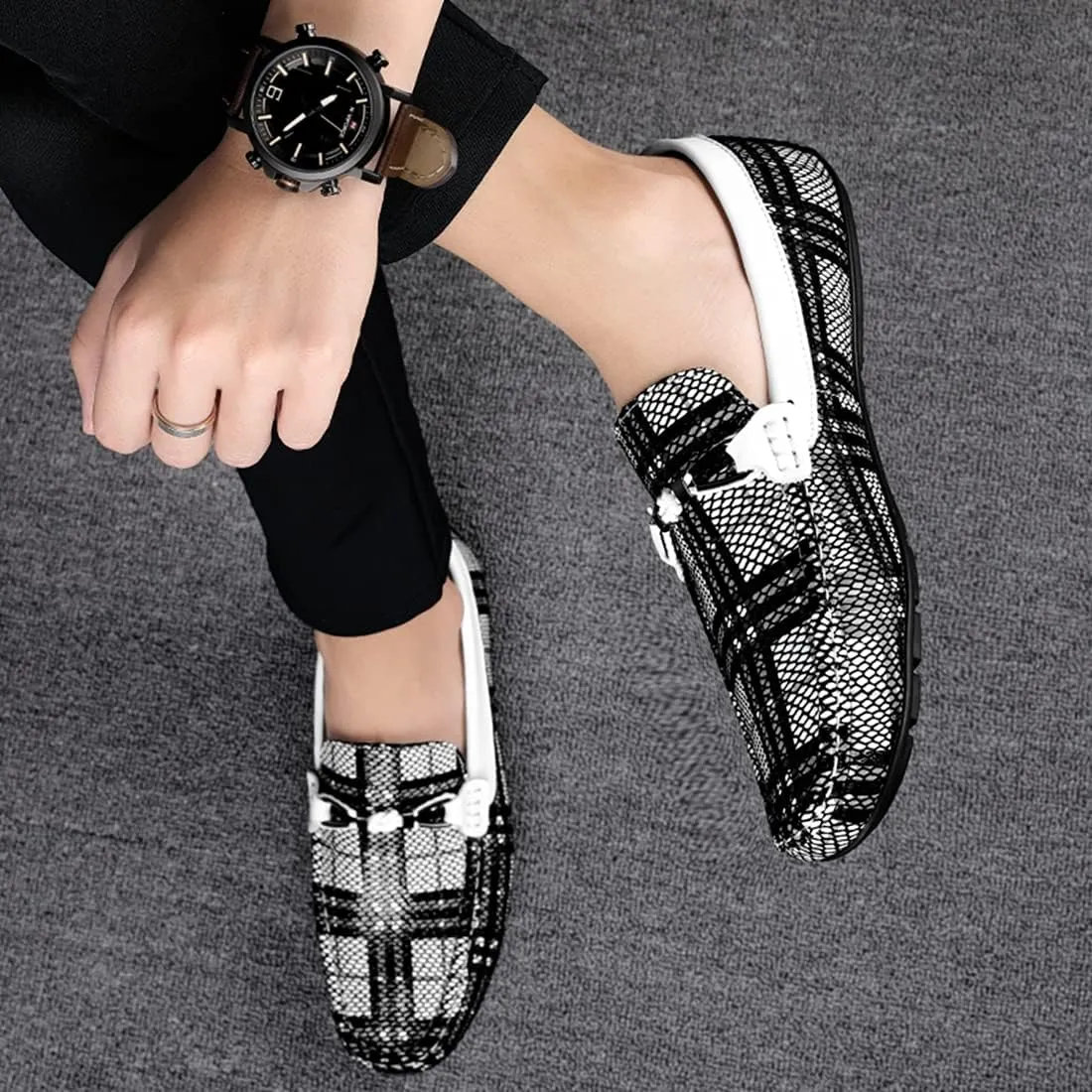 Minishion Mens Dress Loafers Fashion Printed Soft Slip-ons 1259#