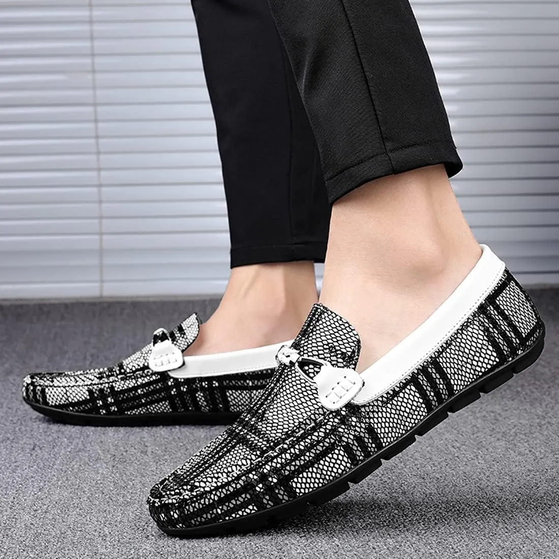 Minishion Mens Dress Loafers Fashion Printed Soft Slip-ons 1259#