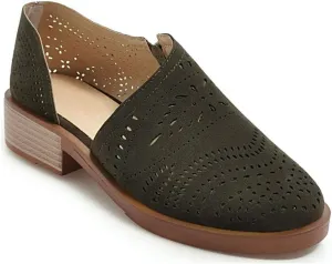 MIOKE Women's Casual Slip On Flat Oxford Shoes Cutout Zipper Comfort Low Heel Vintage Oxfords Brogues