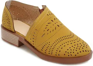 MIOKE Women's Casual Slip On Flat Oxford Shoes Cutout Zipper Comfort Low Heel Vintage Oxfords Brogues