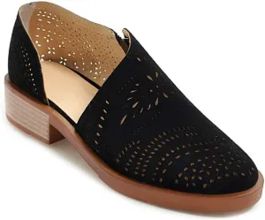 MIOKE Women's Casual Slip On Flat Oxford Shoes Cutout Zipper Comfort Low Heel Vintage Oxfords Brogues