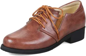 MIOKE Women's Classic Flat Oxford Shoes Lace Up Round Toe Comfort Low Heel Western School Oxfords Brogues