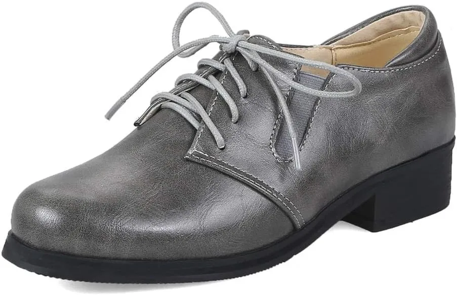 MIOKE Women's Classic Flat Oxford Shoes Lace Up Round Toe Comfort Low Heel Western School Oxfords Brogues