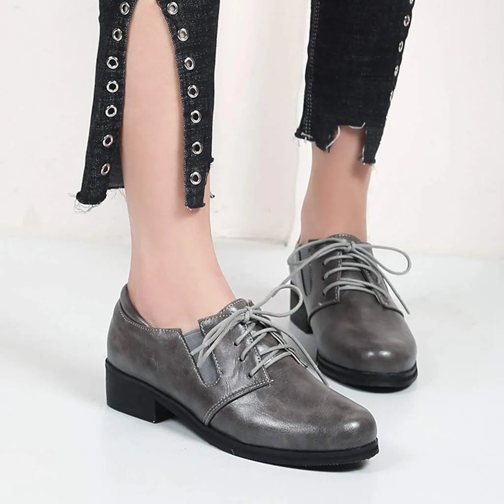 MIOKE Women's Classic Flat Oxford Shoes Lace Up Round Toe Comfort Low Heel Western School Oxfords Brogues