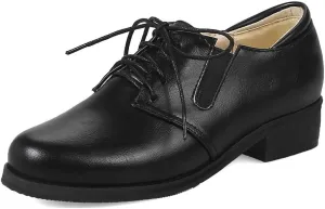 MIOKE Women's Classic Flat Oxford Shoes Lace Up Round Toe Comfort Low Heel Western School Oxfords Brogues
