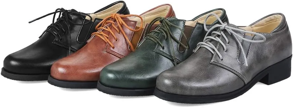 MIOKE Women's Classic Flat Oxford Shoes Lace Up Round Toe Comfort Low Heel Western School Oxfords Brogues