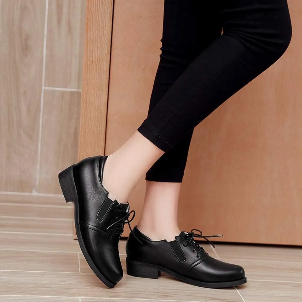 MIOKE Women's Classic Flat Oxford Shoes Lace Up Round Toe Comfort Low Heel Western School Oxfords Brogues