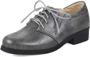 MIOKE Women's Classic Flat Oxford Shoes Lace Up Round Toe Comfort Low Heel Western School Oxfords Brogues
