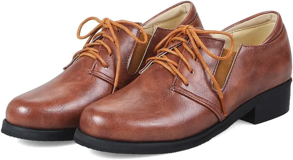 MIOKE Women's Classic Flat Oxford Shoes Lace Up Round Toe Comfort Low Heel Western School Oxfords Brogues