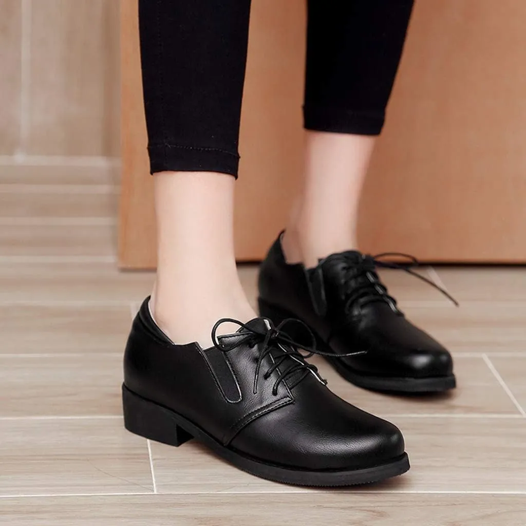 MIOKE Women's Classic Flat Oxford Shoes Lace Up Round Toe Comfort Low Heel Western School Oxfords Brogues